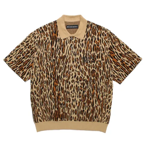 WACKO MARIA LEOPARD JACQUARD KNIT POLO SHIRT
