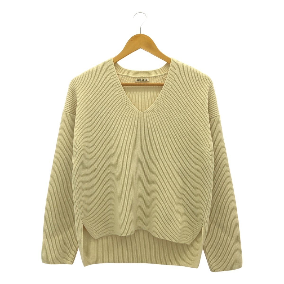 AURALEE SUPER FINE WOOL RIB KNIT V NECK P/O