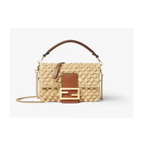 FENDI バゲット ミニ ヘーゼルナッツステッチ 天然ラフィア バッグ