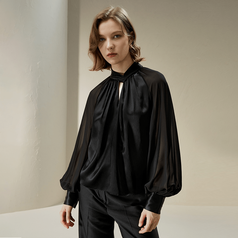 LILYSILK LILYSILK ボリュームシアー袖 大人可愛いシルクブラウス