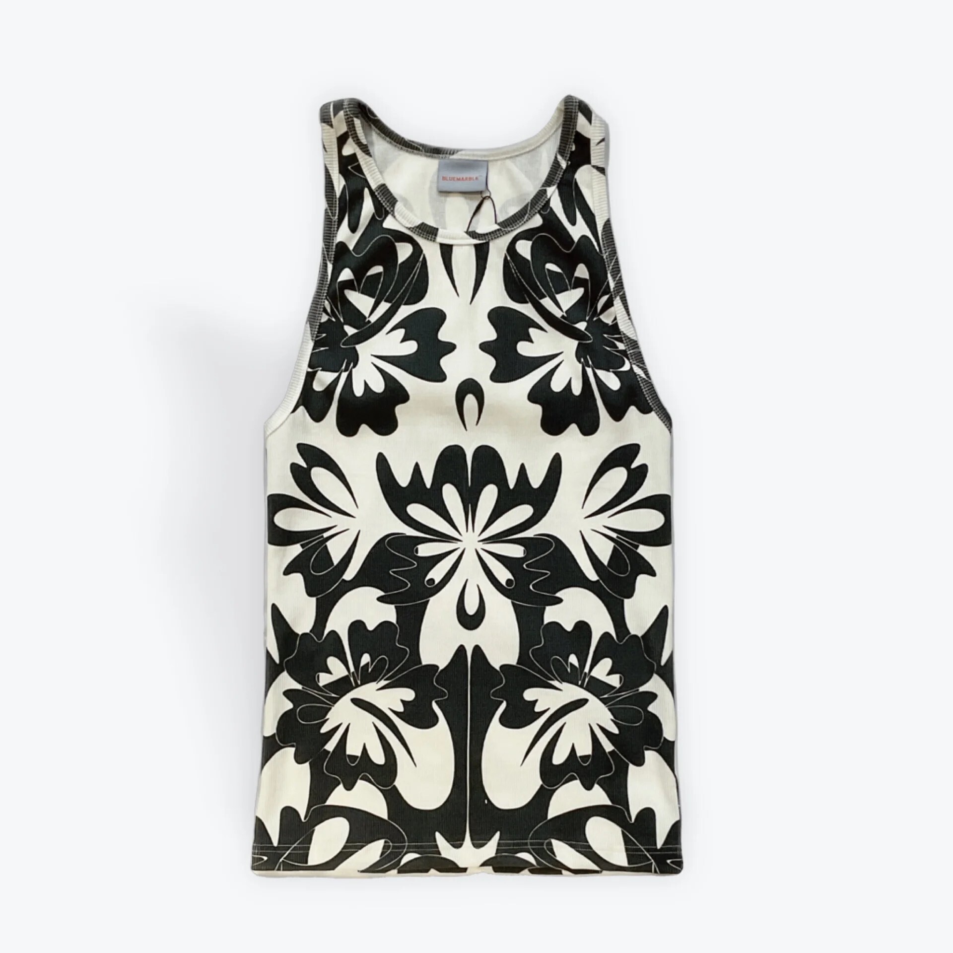 BLUE MARBLE HIBISCUS ALL OVER PRINT RIB TANK TOP