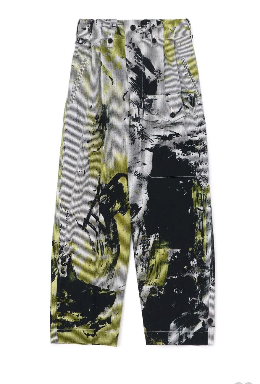 Yohji Yamamoto COTTON HICKORY ABSTRACT PAINT LEFT POCKET PANTS