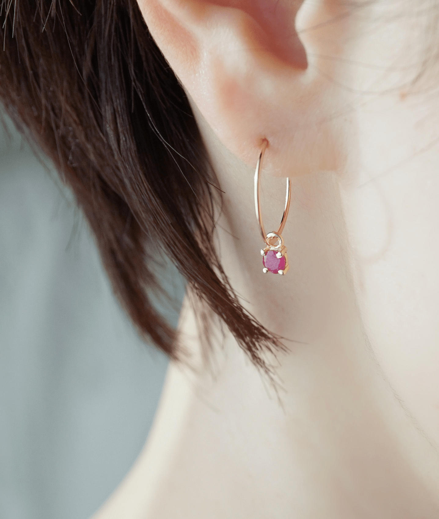Meach. Meach.【PI067】K14GF / 天然石チャームつきフープピアス(2way)