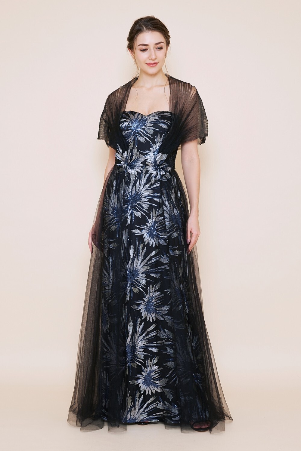 TADASHI SHOJI ロングケープ スパンコール 刺繍 ロングドレス