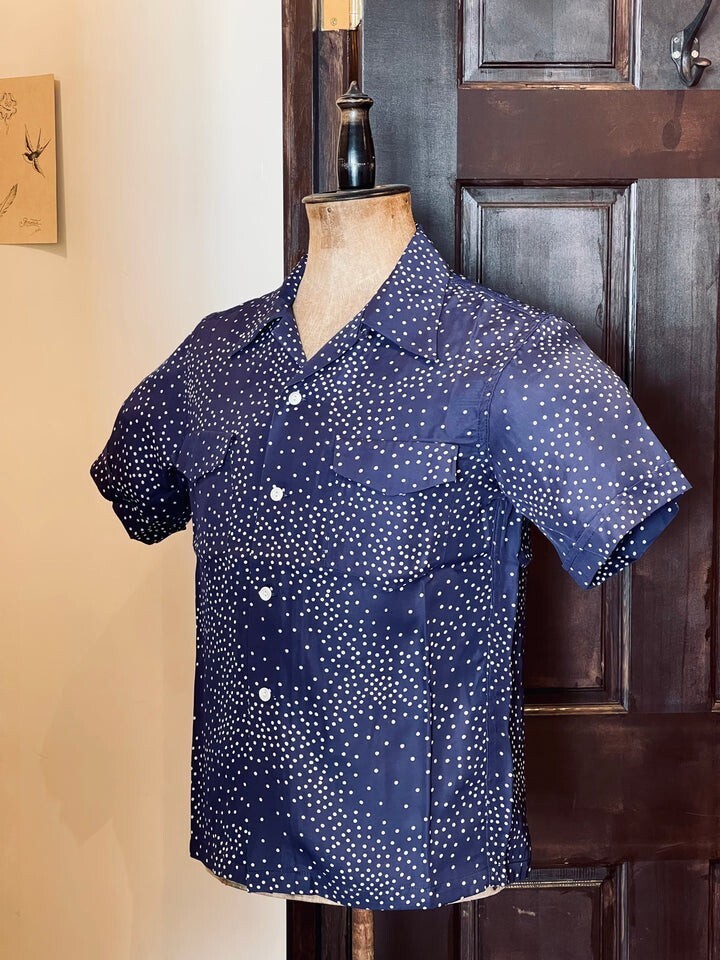 BLURRED CLOTHING BLD057 DOT RAYON SHIRTS SHORT SLEEVE "NAVY"