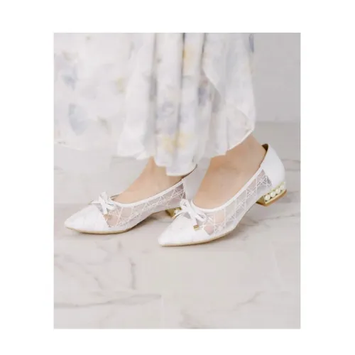 tocco closet リボン付きシアーチェック刺繍ヒールパールパンプス