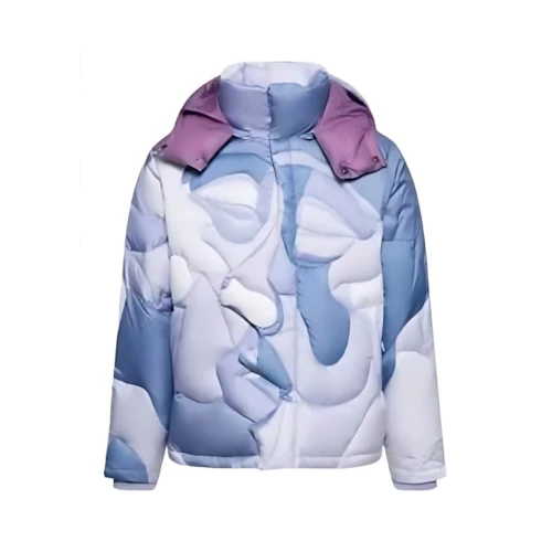 KIDSUPER Kissing Wave print hooded down jacket