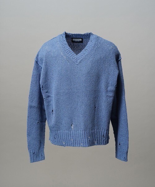 MAISON SPECIAL Short-length Prime-Over Distressed V-neck Knit Pullover