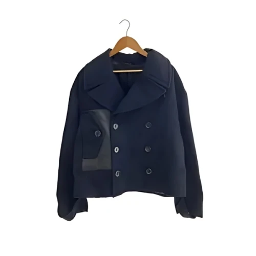 HERMES PEA COAT WITH LEATHER DETAILS