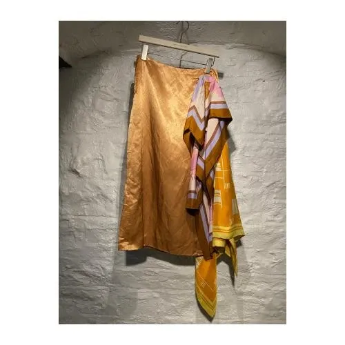 DRIES VAN NOTEN Gold Draped Silk Satin Midi Skirt