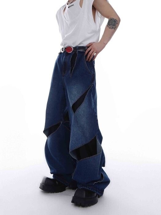 Argue Culture ワイドデニムパンツ 切替 ジーンズ 男女兼用