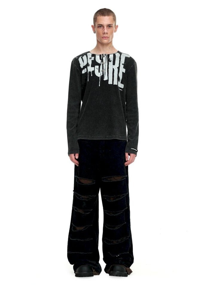 24ANS Old Loose Punk Print Long Sleeve T-Shirt