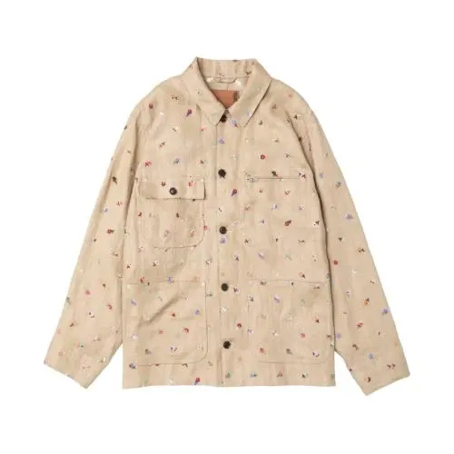 vowels Embroidered Linen Chore Jacket