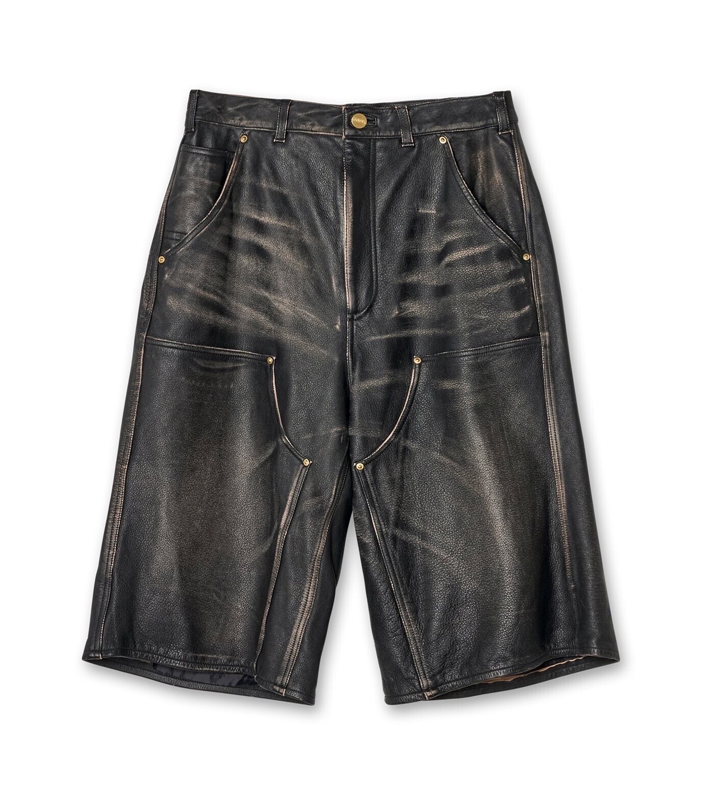 KAMIYA Distressed Leather Painter Shorts