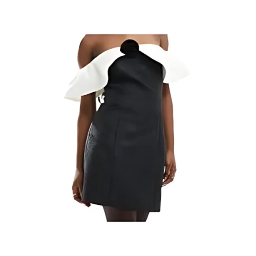 Sister Jane Encore jacquard bardot mini dress with rosette detail in black