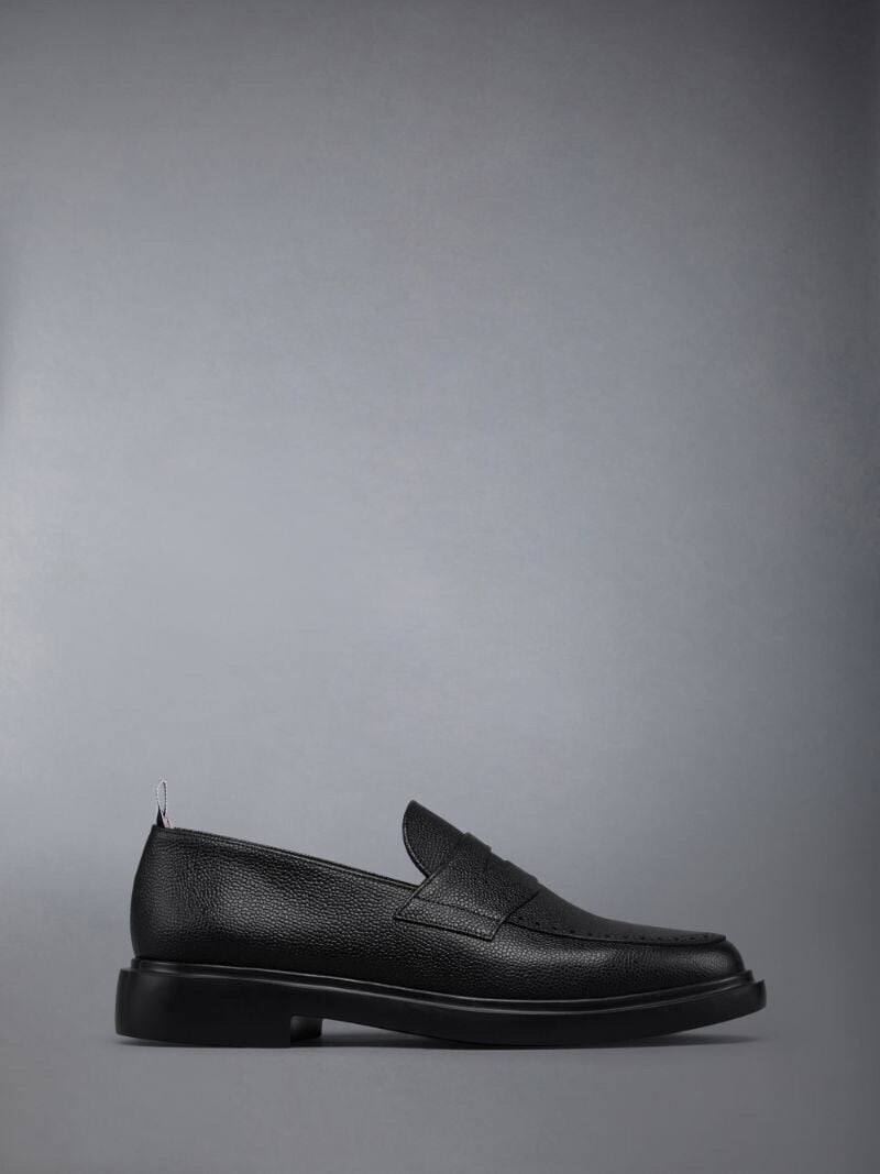 THOM BROWNE. NEW YORK ブラック ペブルグレイン ラバーソール ペニーローファー