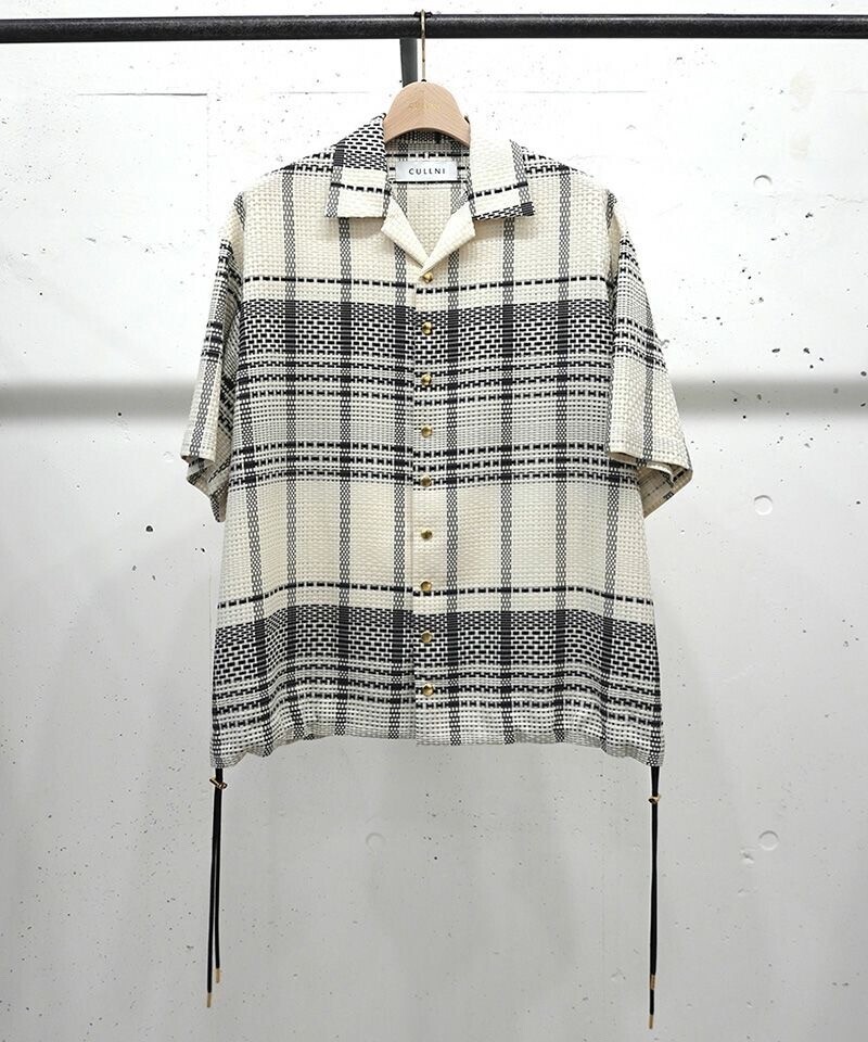 CULLNI Sheer Tile Check Drawstring Open Coller Short Sleeve Jaket