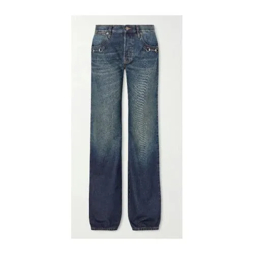 GUCCI Horsebit-embellished mid-rise wide-leg jeans