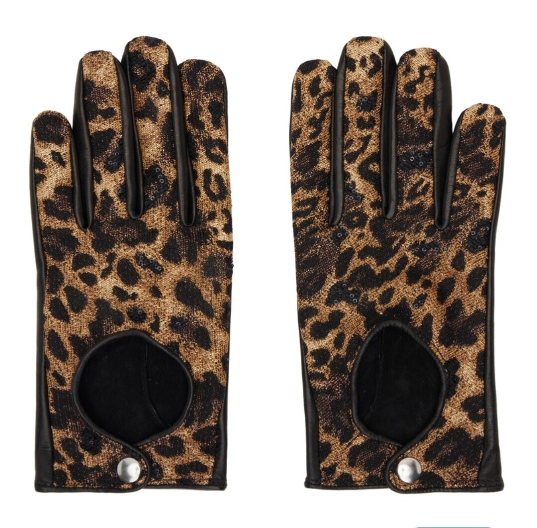 Ernest W. Baker Black Embroidered Cheetah Driving Gloves