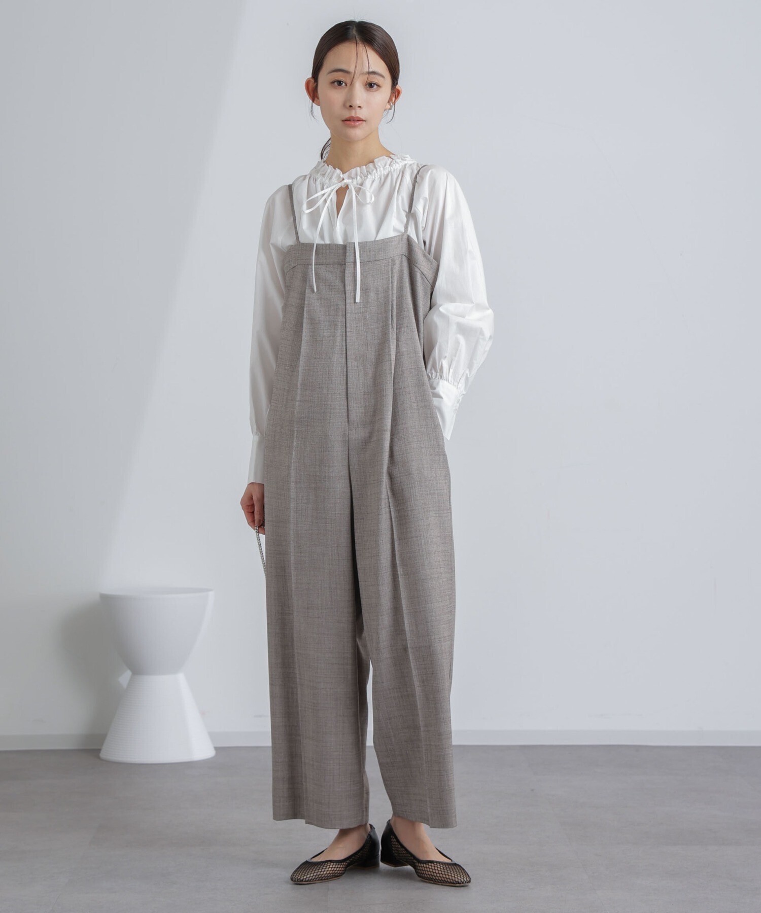 nano・universe ハイウエストサロペットパンツ