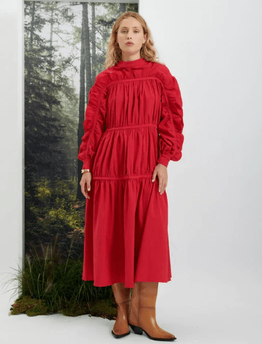 Ghospell Cassia Ruffle Midi Dress
