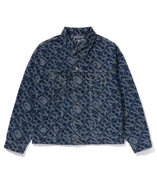A BATHING APE DENIM MONOGRAM METAL ONE POINT BAPE JACKET M