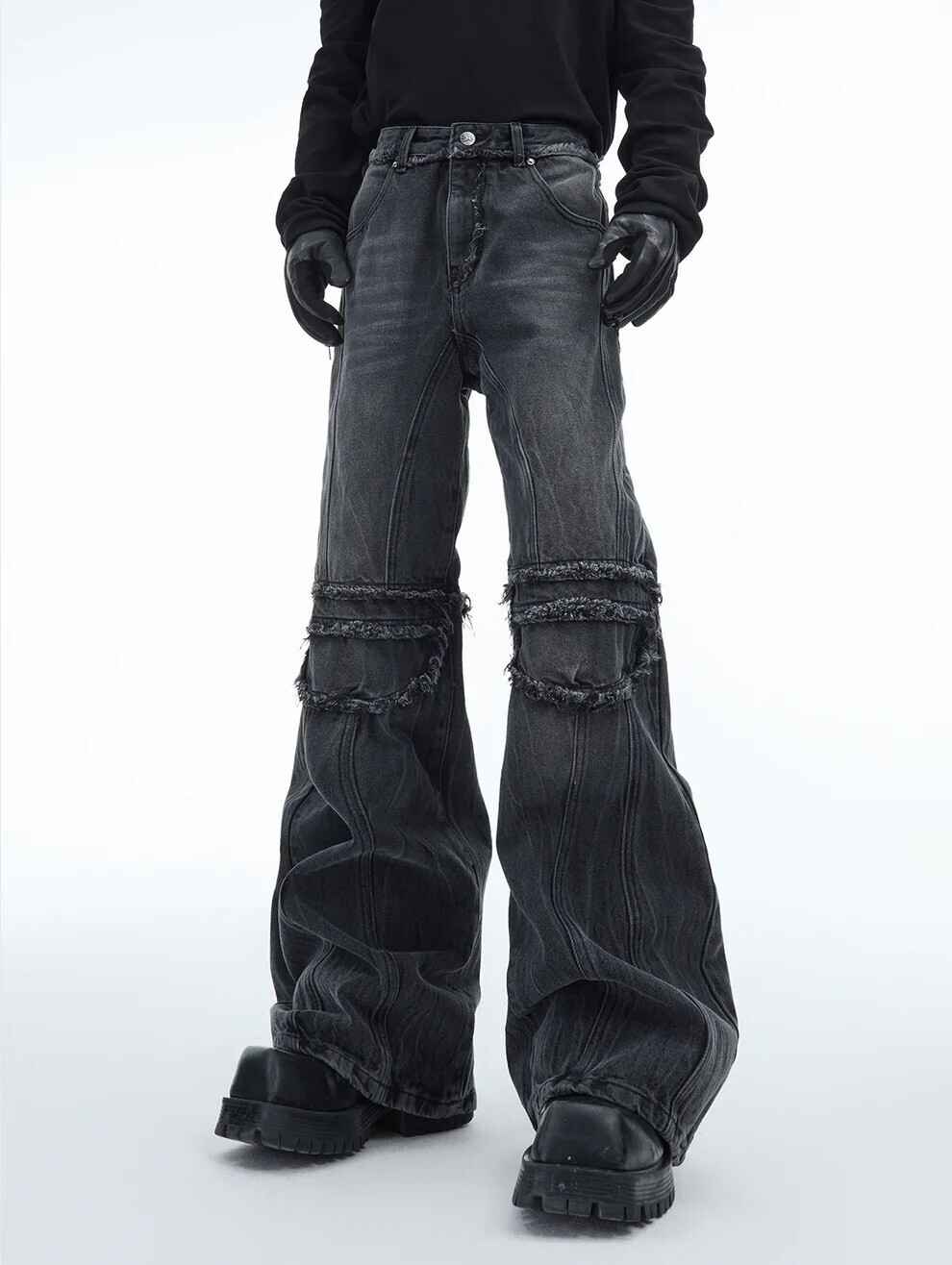 ARGUE CULTURE Raw Hem Washed Straight Denim Jeans