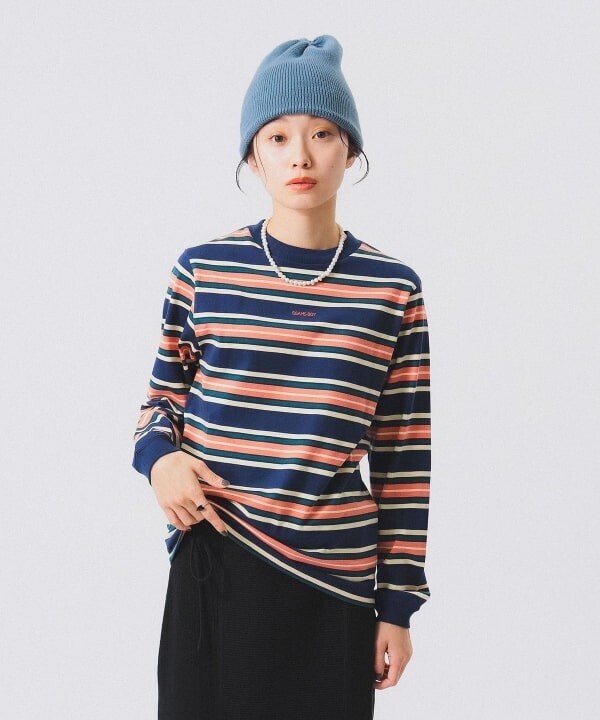BEAMS BOY Boy Embroidered Border Long Sleeve T-shirt