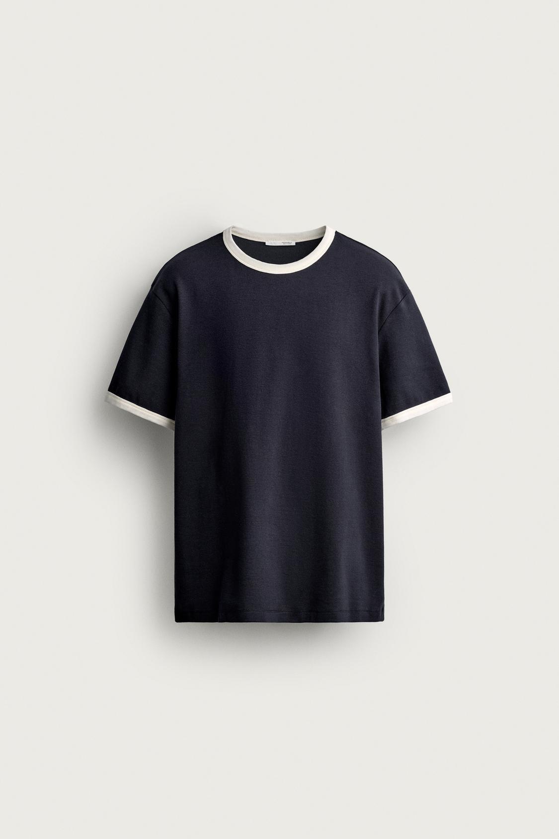 ZARA ベーシックコントラストリブTシャツ
