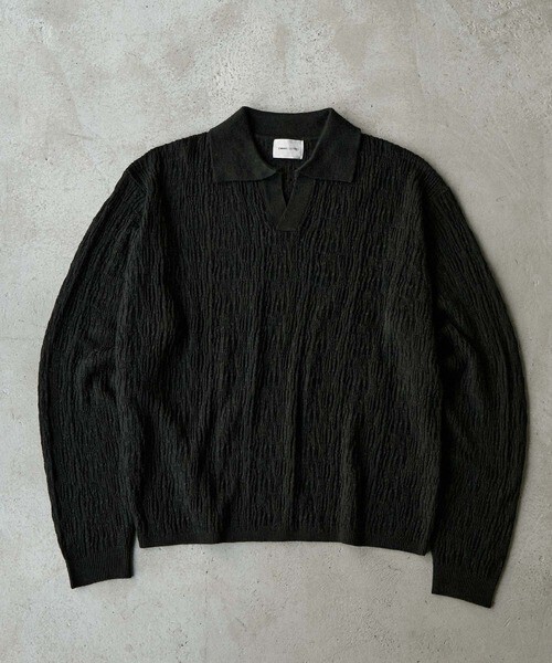 EMMA CLOTHES ジャガードスキッパールーズニットポロシャツ