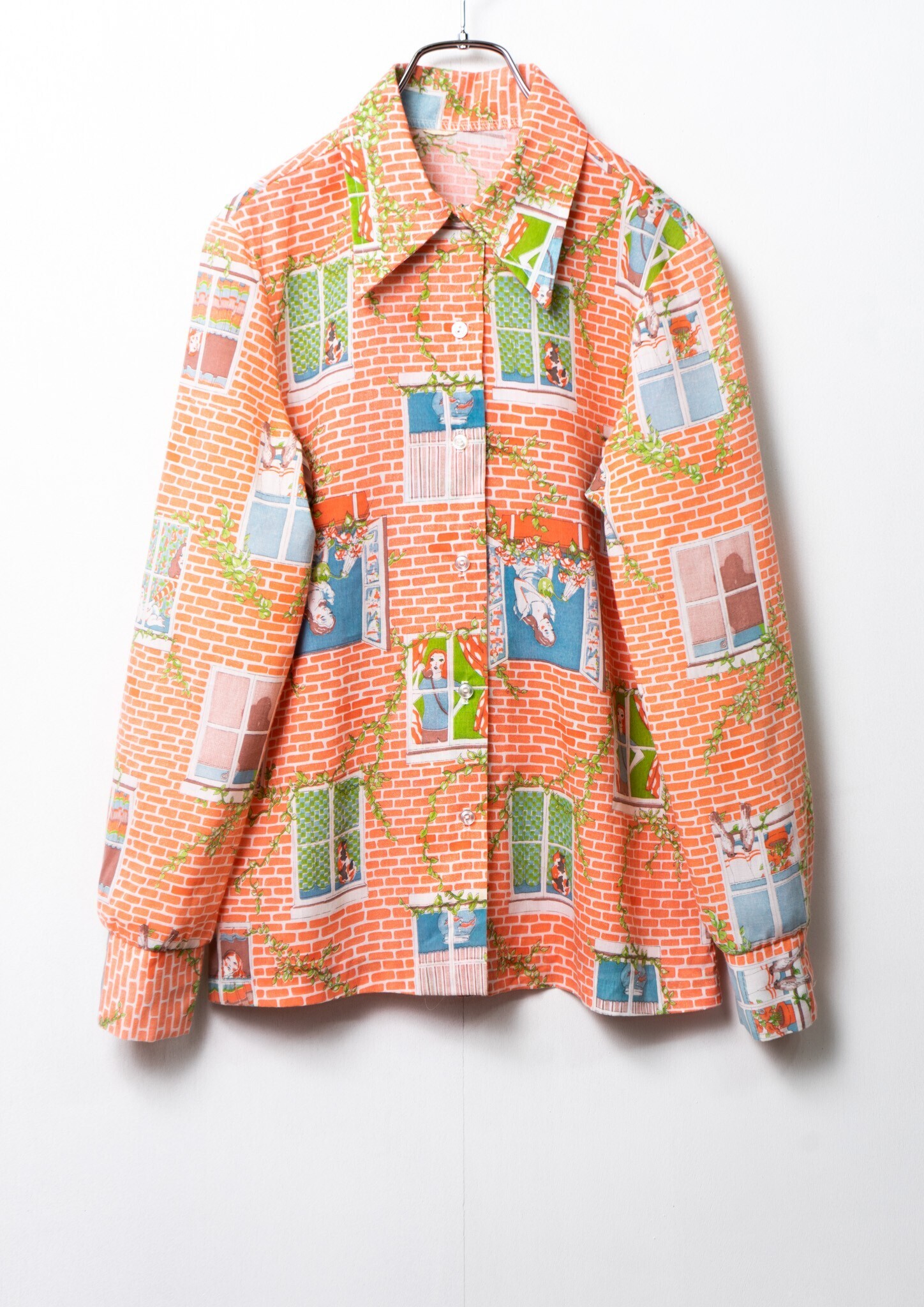 Vintage 70's Orange Brick × Window Pattern Blouse