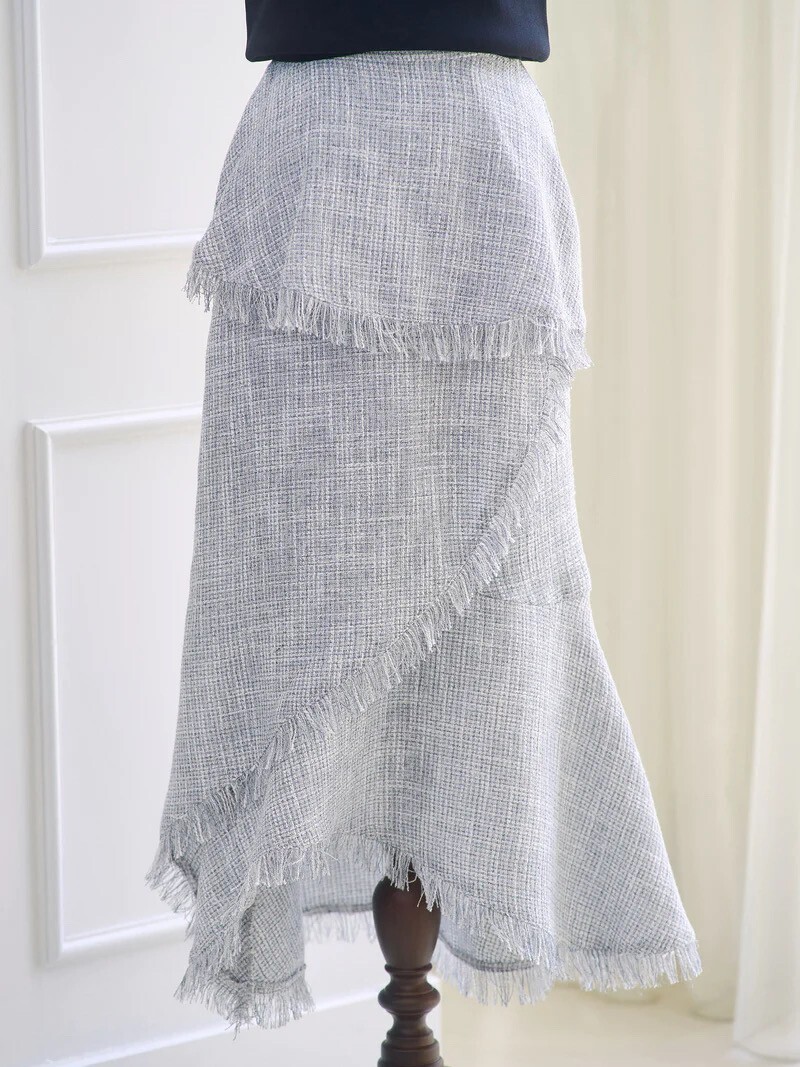 emiria Asymmetry tweed fringe skirt
