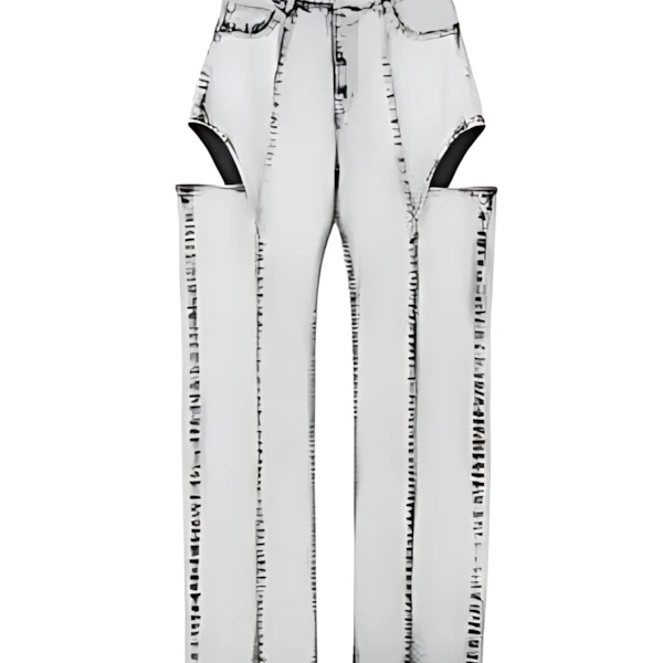 JOHN LAWRENCE SULLIVAN Bleached denim hollowed out pants