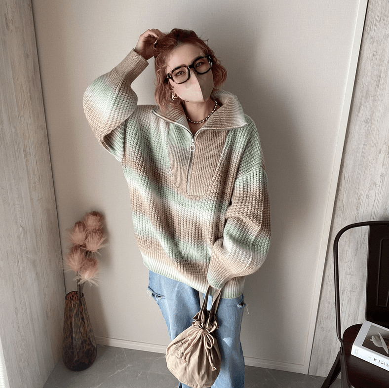 Chich&Sally gradation knit half zip PO【Green】