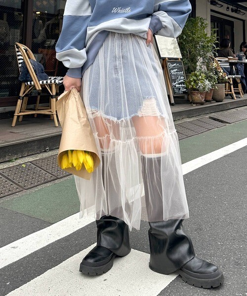 Alley by w closet 【Alley/SETアイテム】デニムミニスカート+チュールスカート