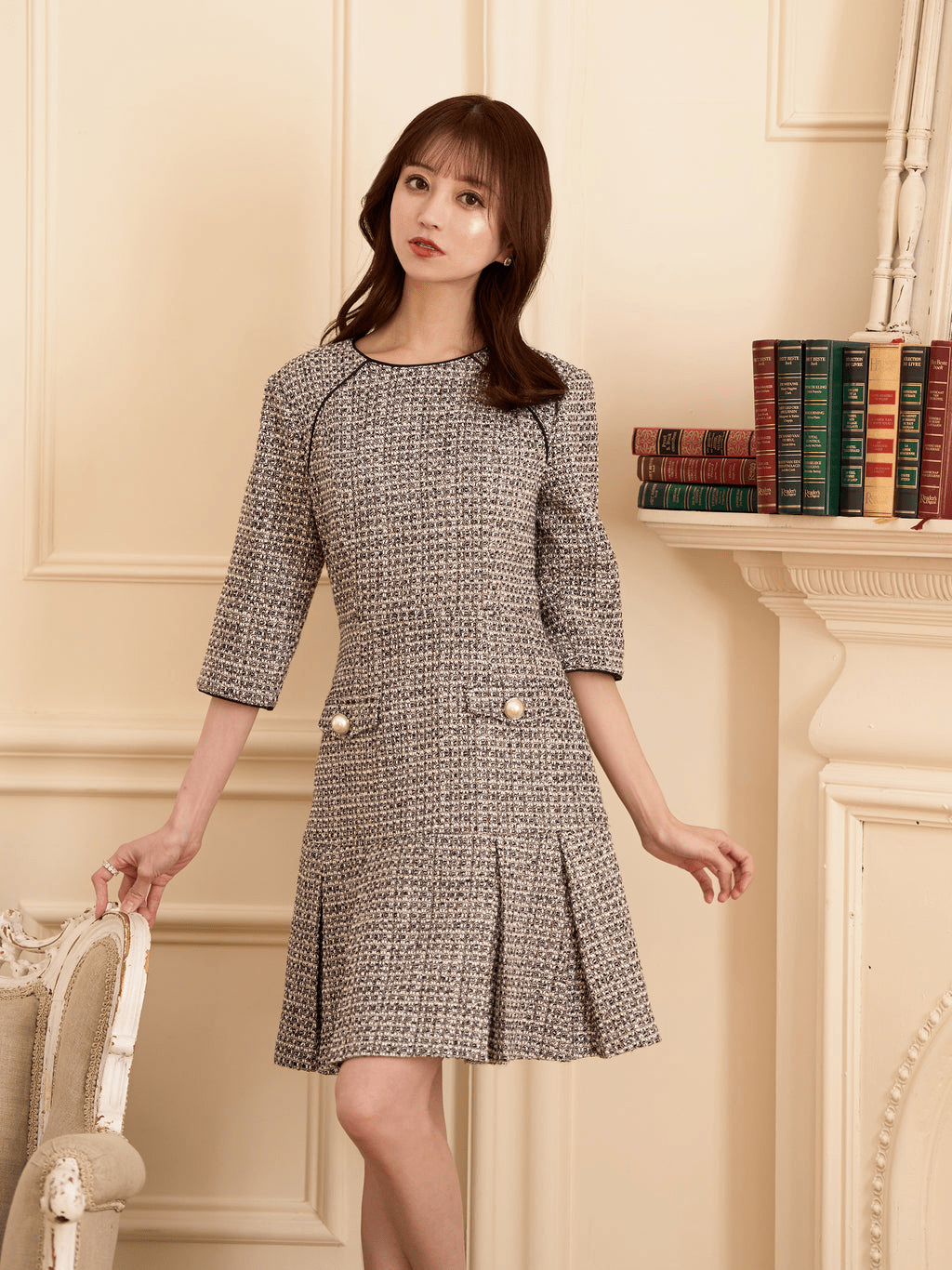 EmiriaWiz Half sleeve piping tweed one-piece