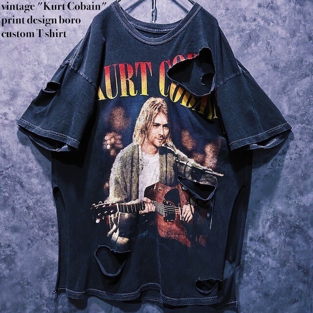doppio vintage "Kurt Cobain" print design boro custom T shirt