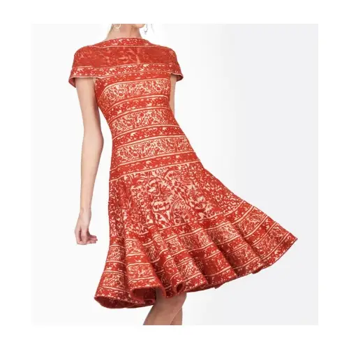 TADASHI SHOJI Embroidered Banded Lace Circular Skirt Dress