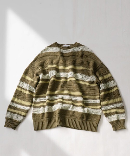 antiqua レトロ配色デザインニットトップス