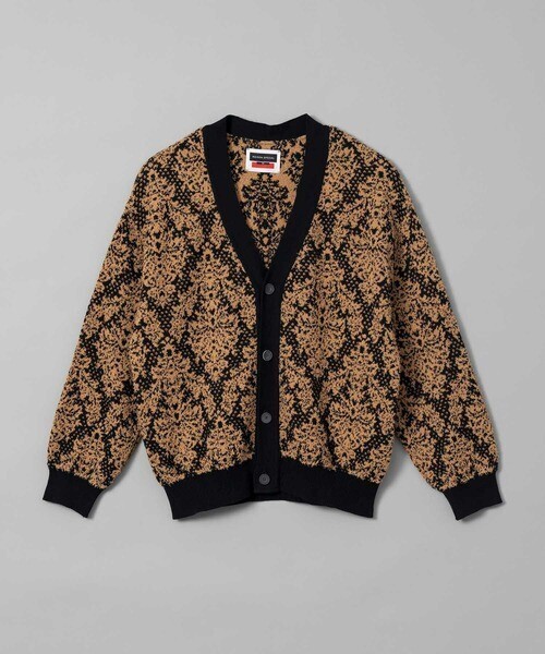 MAISON SPECIAL Damask Jacquard Prime-Over V-Neck Knit Cardigan