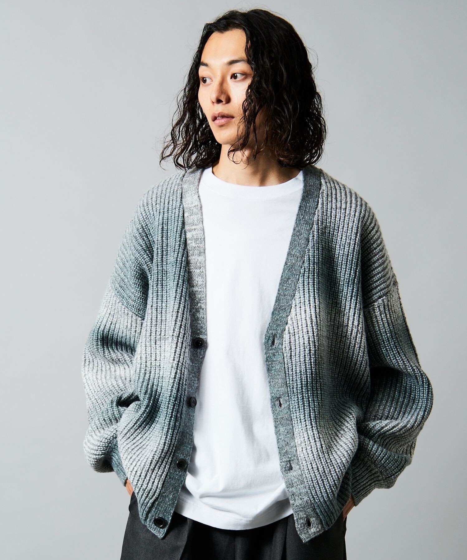 FREAK'S STORE ルーズフィット グラデーション 畦編み ニットカーディガン