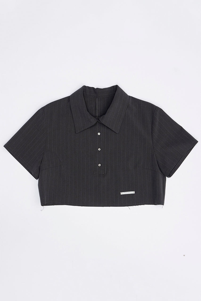 PRANK PROJECT Worsted Striped Cropped Polo Top
