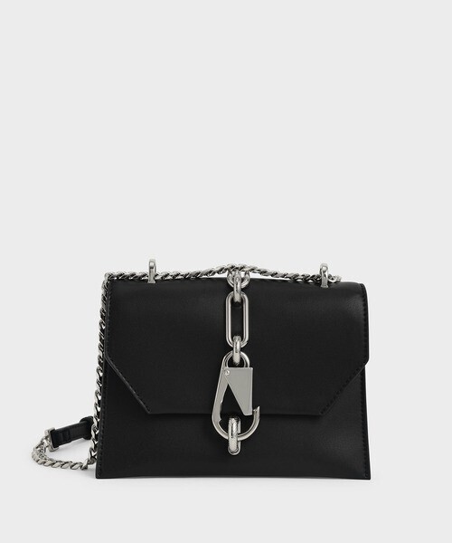 CHARLES & KEITH メタリックアクセント ターンロッククロスボディバッグ