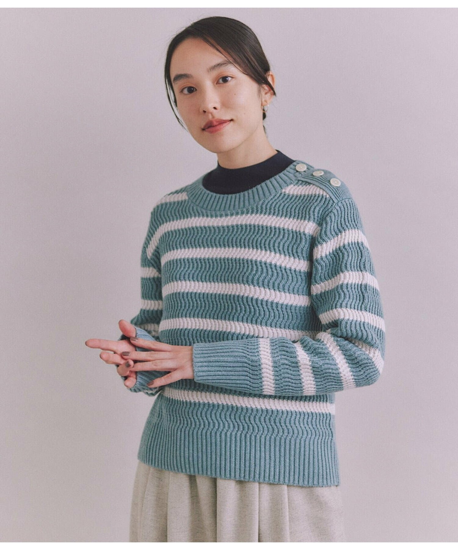 SIPULI BLENDED COTTON 振り柄ボーダーニット