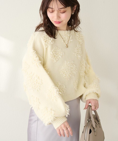 natural couture 前後2wayもしゃもしゃフラワーライクニットカーデ