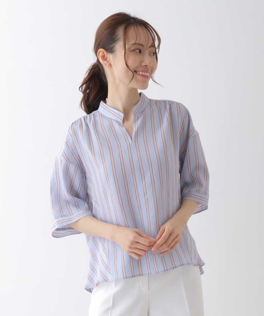 HIROKO BIS 【洗える】ストライプデザインプルオーバーシャツ