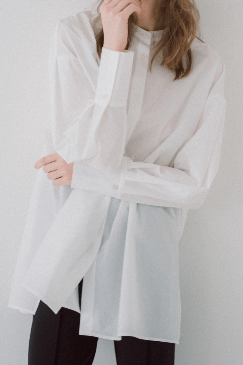 maison de Dolce. ノーカラーオーバーシルエットシャツ【white】