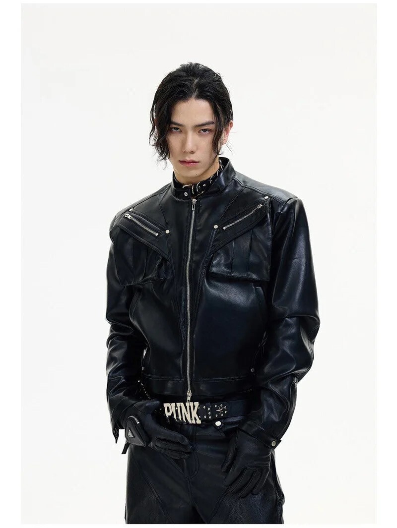 PEOPLESTYLE METAL ZIPPER SHORT MOTOCYCLE JACKET