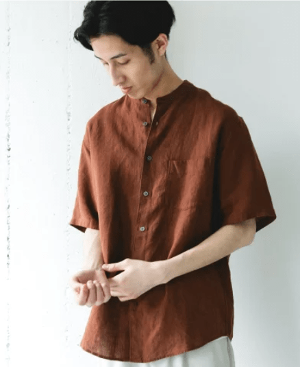 URBAN RESEARCH DOORS シルケットリネン バンドカラーショートスリーブシャツ