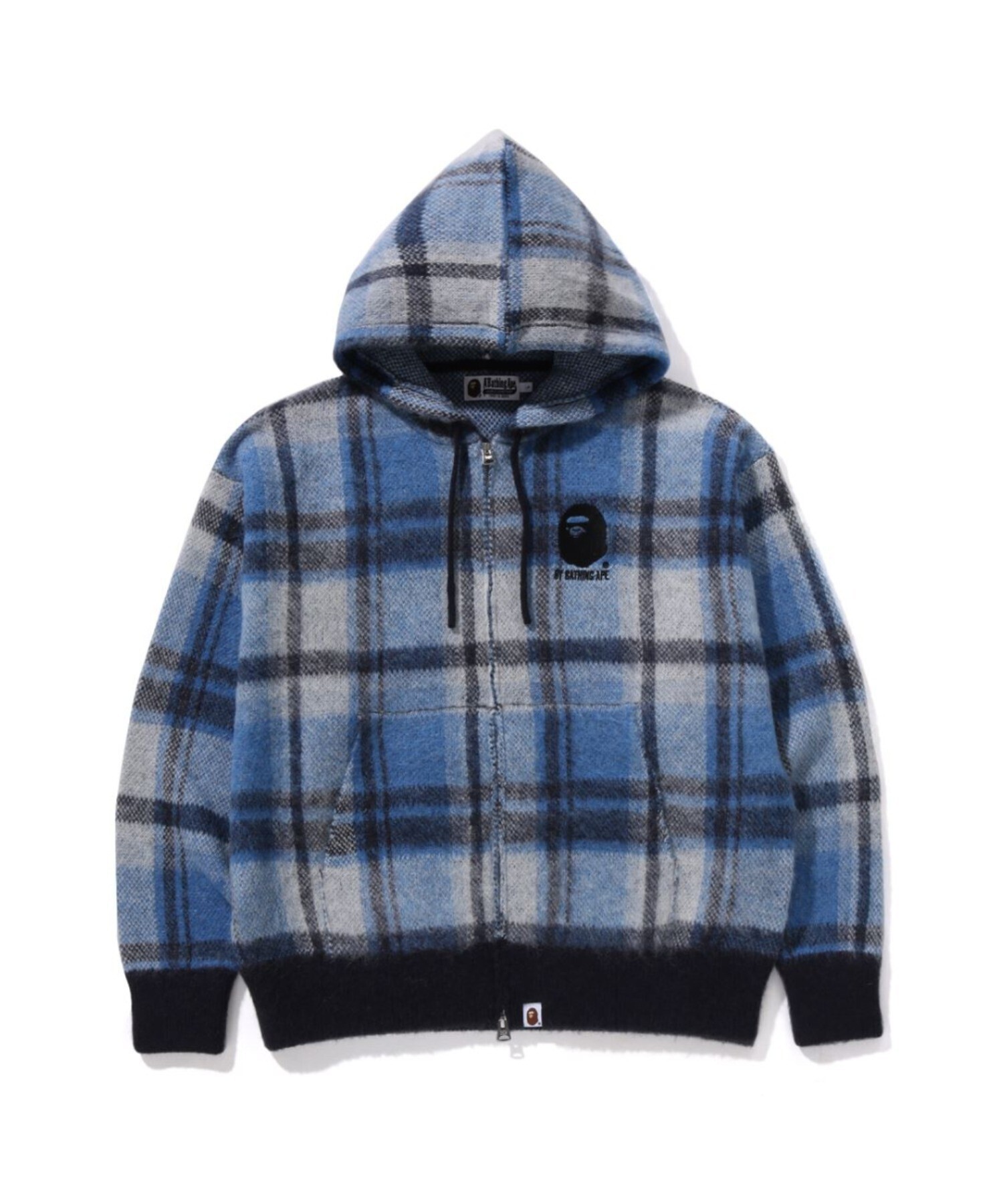 A BATHING APE BAPE CHECK MOHAIR KNIT HOODIE